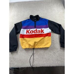 Kodak Cropped Jacket Womens‎ Medium Black Colorblock Logo Mock Neck Quarter Zip